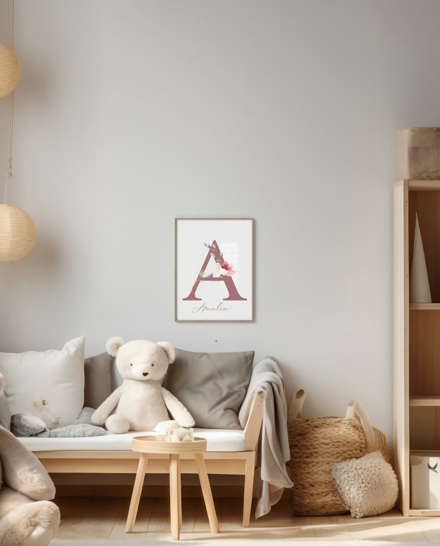 Letter A, girls room, floral, name art poster