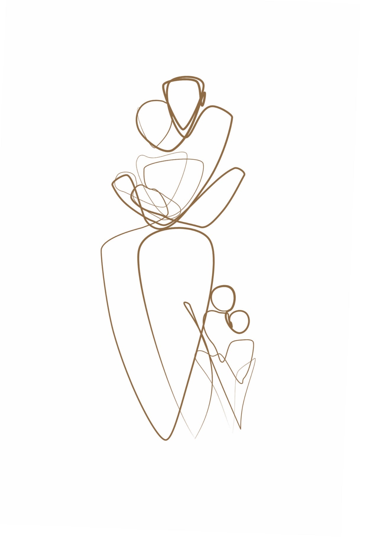 Family of five, one line drawing
